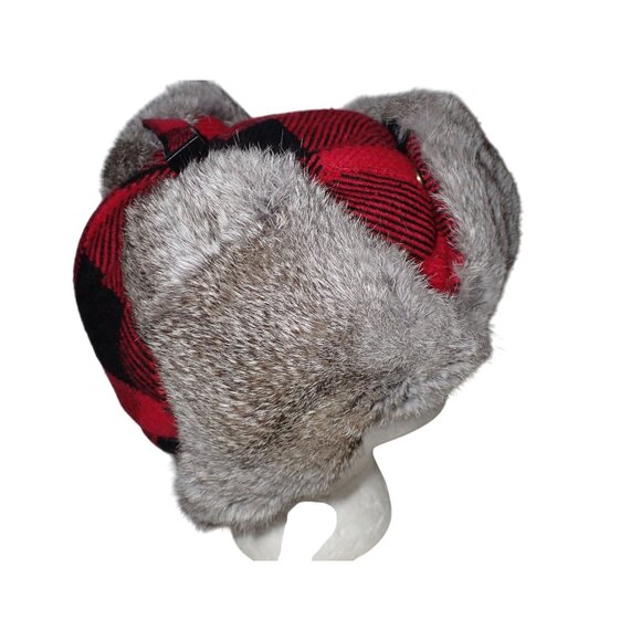 Eskimo Ice Fishing Gear‎ Red Black Buffalo Plaid Fur Flap Hat Alaskan Hunting L - Picture 8 of 11